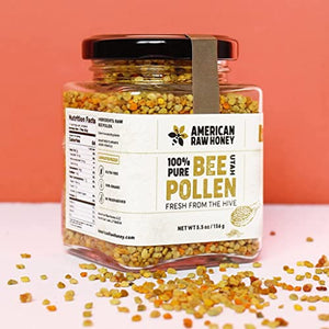 American Raw Honey 100% Pure Bee Pollen - Fresh From the Hive - Organic Bee Pollen, Natural Superfood, Packed with Enzymes, Minerals, Vitamin B - Gluten Free, Strengthens Immunity (5.5 oz. / 156g)