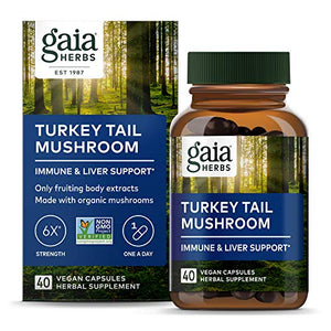 Gaia Herbs, Turkey Tail Mushroom, Organic & Sustainably Sourced, Immune & Liver Support, No Grain & Rice Fillers, Vegan Herbal Supplement, 40-Count