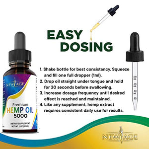 5000 Hemp Oil Extract for Pain, Stress Relief 2-Pack - Hemp Extract - Grown & Made in USA - Natural Hemp Drops - Helps with Sleep, Skin & Hair