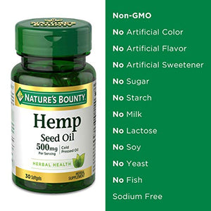 Hemp Seed Oil by Nature's Bounty, Herbal Supplement, 500mg Cold Pressed Oil, 30 Softgels