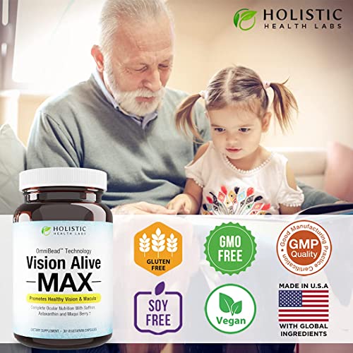 Vision Alive Max with 8 Natural Ingredients Lutemax® 2020, Bilberries, Blueberries, c3g from Black Currant, Maqui Berry, Saffron, and Astaxanthin