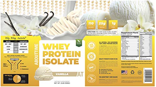 About Time Whey Isolate Protein, Non-GMO, All Natural, Lactose/Gluten Free, 24g of Protein Per Serving (Vanilla - 2 Pounds)