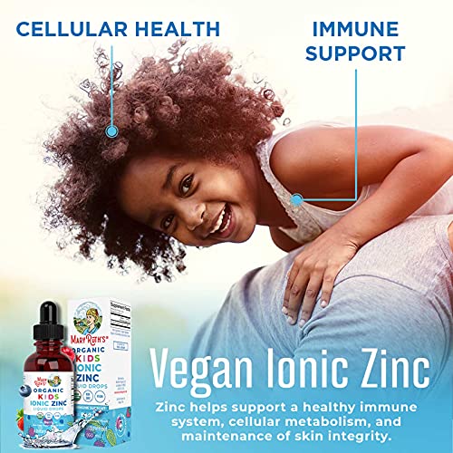 USDA Organic Kids Liquid Ionic Zinc by MaryRuth's | Vegan Liquid Zinc Sulfate + Organic Glycerin | Immune Support & Cognitive Development | Formulated for Ages 4-13 | 2oz