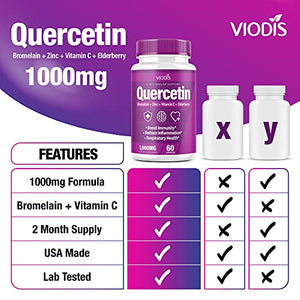 (2 Pack) Quercetin with Bromelain Vitamin C Zinc Elderberry 1000mg Immune System Booster, Lung Support Supplement for Adults Kids - Immunity Defense (120 Capsules)