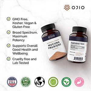 Ojio Certified Organic Maca Root & Mucuna Pruriens Pure Extract Powder |Aids with Energy, Hormone, Fertility & Weight Loss | Promotes Mood | Brain Health | Boosts Energy is Vegan and 15% L-Dopa -