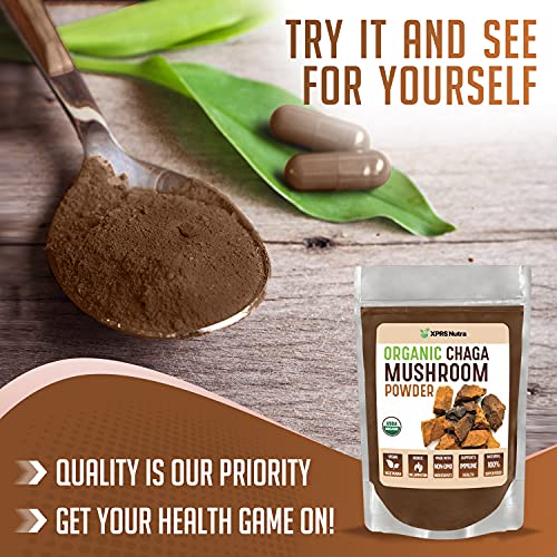 XPRS Nutra Organic Chaga Mushroom Powder - Premium USDA Organic Chaga Mushrooms Powder - Chaga Powder Supports Immune Health - Vegan Friendly Superfood for Chaga Tea and Beverages (4 oz)