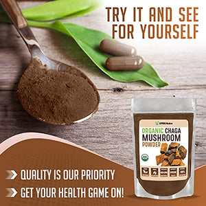 XPRS Nutra Organic Chaga Mushroom Powder - Premium USDA Organic Chaga Mushrooms Powder - Chaga Powder Supports Immune Health - Vegan Friendly Superfood for Chaga Tea and Beverages (4 oz)