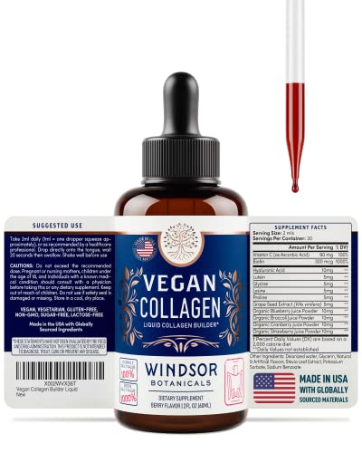 Vegan Collagen Supplement with Biotin Liquid - Age Defense Formula for Youthful Skin, Strong Hair and Nails, and Pain-Free Joints - Gluten-Free, Non-GMO Liquid Collagen Builder - Berry Flavor - 2 oz