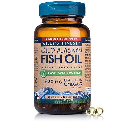 Wild Alaskan Omega-3 Fish Oil - Easy Swallow Minis 2X Double Strength 630mg EPA + DHA Natural Supplement 120 Mini Softgels