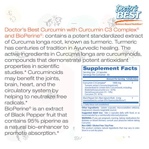 Doctor's Best DRB-00107 High Absorption Curcumin From Turmeric Root with C3 Complex & BioPerine 500mg (120 Capsules)