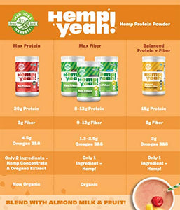 Manitoba Harvest Hemp Yeah! Organic Max with 13 g Fiber & 13 g Protein Powder, Unsweetened, 2.5 g Omegas 3&6 per Serving, Keto-Friendly, 16 Oz
