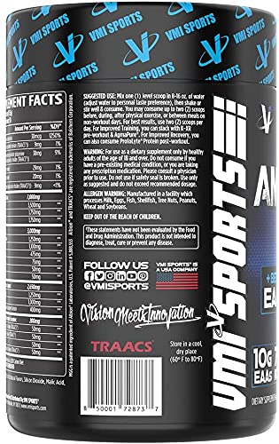VMI Sports | Aminogex Ultra | BCAA Powder | Amino Acids + Betaine and Glutamine | Amino Acid Post Workout Recovery Drink | Intra Workout Drink with TRAACS Electrolytes | (30 Servings) (Patriot Pop)