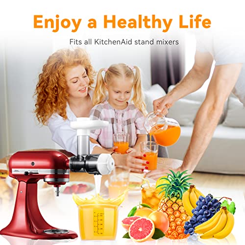 Slow Juicer Attachment for KitchenAid Stand Mixers Replacement, Masticating Juicer Accessories for All Kitchen Aid Mixers by Aikeec, Cold Pressed Juicer Parts, Great for Fruits and Vegetables, White