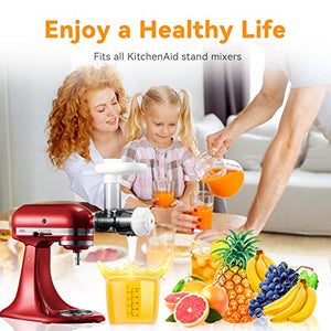 Slow Juicer Attachment for KitchenAid Stand Mixers Replacement, Masticating Juicer Accessories for All Kitchen Aid Mixers by Aikeec, Cold Pressed Juicer Parts, Great for Fruits and Vegetables, White