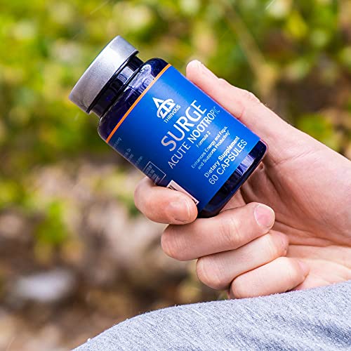 Thrivous Surge - 100mg Caffeine Pills with 200mg L-Theanine and Ginseng - Caffeine Anhydrous with Zero Sugar - 60 Capsules - Jitter-Free Focused Energy - Natural Nootropic Supplement