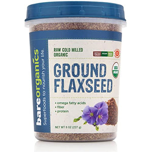 BareOrganics Ground Flaxseed | USDA Organic, Vegan, Non-GMO | Fiber | Omega Fatty Acids 8oz