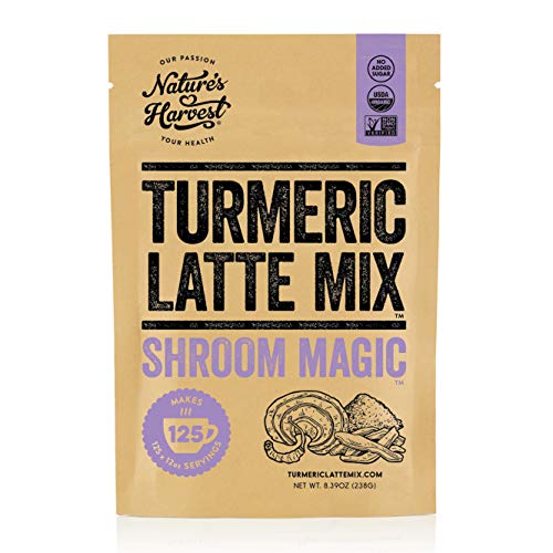 Nature's Harvest Mushroom Powder Turmeric Latte Mix - (125 servings) - Shroom Magic 5 Mushroom Blends with Reishi, Chaga, Cordyceps, Lion's Mane and Turkey Tail - For Hot and Cold Drinks