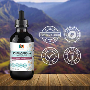 Ashwagandha Tincture - Organic Withania Somnifera Liquid Extract Promoting Stress Relief, Brain & Heart Function - Alcohol-Free Herbal Drops for Energy - Vegan, Non-GMO - 4 fl. Oz Bottle (4 FL OZ)