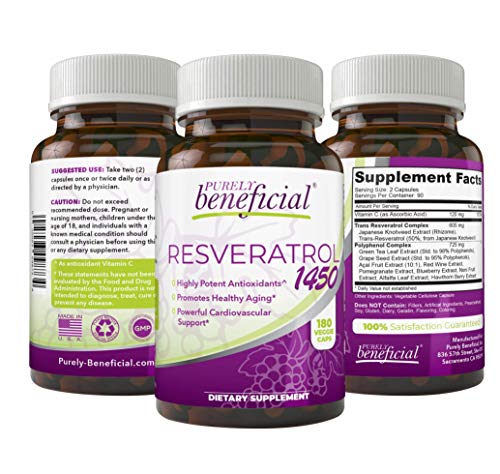 RESVERATROL1450 - 90day Supply, 1450mg per Serving of Potent Antioxidants & Trans-Resveratrol, Promotes Anti-Aging, Cardiovascular Support, Maximum Benefits (1bottle)