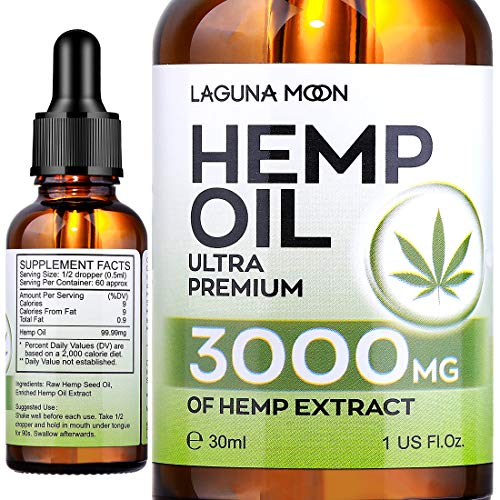 Lagunamoon Hemp Oil 3000 mg, Ultra Premium Hemp Seed Oil Help with Moisturize Skin & Reduce Hair Dryness, Vegan Friendly