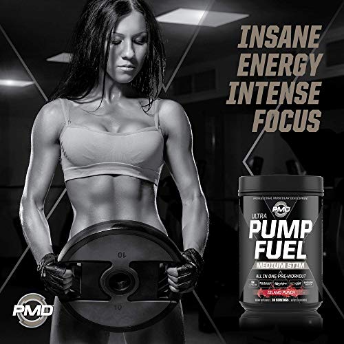 PMD Sports Ultra Pump Fuel - Pre Workout Drink Mix - Energy, Strength, Endurance, Muscle Pumps and Recovery - Complex Carbohydrates and Amino Energy - Island Punch (30 Servings)