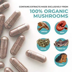 Real Mushrooms 5 Defenders Mushroom Supplements for Immune Support (200ct) Promote Better Overall Wellbeing w/ Chaga, Shiitake, Maitake, Turkey Tail, & Reishi Mushroom | Vegan, Non-GMO