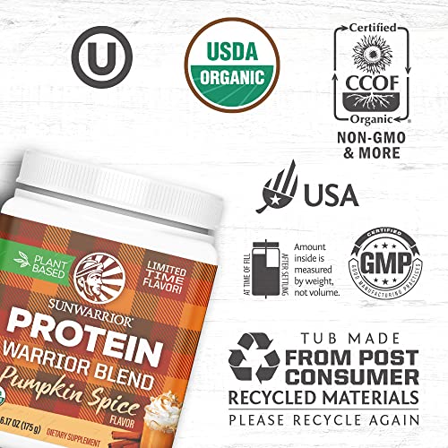 Sunwarrior Warrior Blend Organic Vegan Protein Powder with BCAAs and Pea Protein Dairy Free Gluten Free Soy Free Non GMO Plant Protein Powder Sugar Free and Keto Friendly (Pumpkin Spice) (175 Gram)