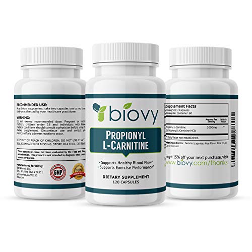 High Absorption Propionyl-L-Carnitine (PLCAR) by Biovy™ - No Artificial Fillers - Effective Propionyl L Carnitine HCL Supplement to Support Blood Circulation - 120 Capsules