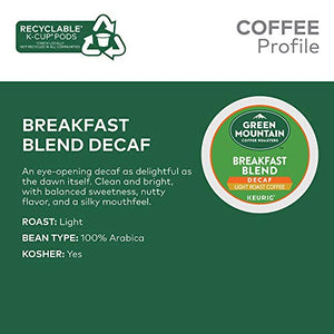 Green Mountain Coffee Roasters Decaf Breakfast Blend , Single-Serve Keurig K-Cup Pods, Light Roast Coffee, 32 Count