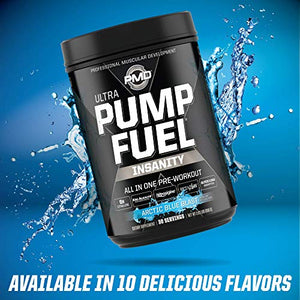 PMD Sports Ultra Pump Fuel Insanity - Pre Workout Drink Mix for Energy, Strength, Endurance, Muscle Pumps and Recovery - Complex Carbohydrates and Amino Energy - Arctic Blue Blast (30 Servings)