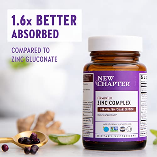 Zinc Supplement, New Chapter Fermented Zinc Complex, ONE DAILY for Immune Support + Skin Health + Non-GMO Ingredients, Easy to Swallow & Digest, 60 Count