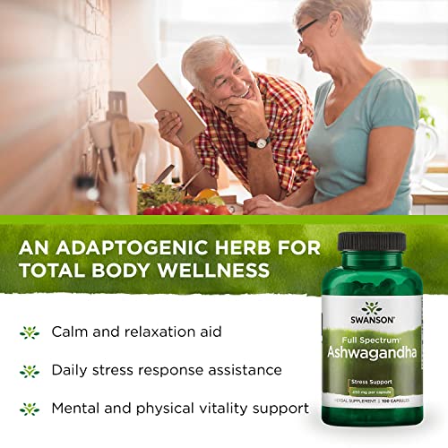 Swanson Ashwagandha Powder Supplement-Ashwagandha Root & Aerial Parts Supplement Promoting Stress Relief & Energy Support-Ayurvedic Supplement for Natural Wellness (100 Capsules, 450mg Each) 2 Pack