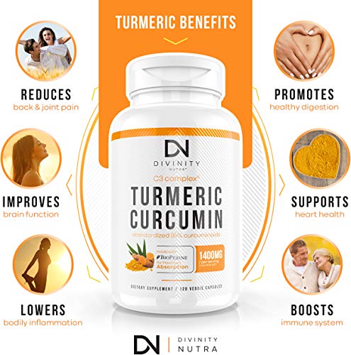 Turmeric Curcumin Supplement with BioPerine (Black Pepper Extract) and C3 Complex - Anti-Inflammatory & Joint Support - Max Strength 95% Curcuminoids - 120 Veggie Capsules (2 Month Supply)