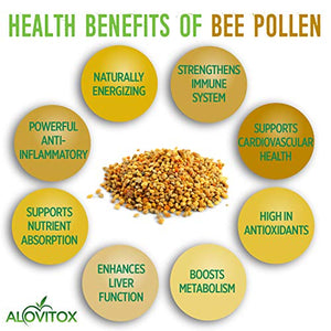 Alovitox Bee Pollen Granules | 100% Pure, Fresh Natural Raw Bee Pollen | Superfood Packed with Antioxidant, Protein, Vitamin & More | Bee Friendly Nutritional Yeast, Gluten Free 16 Oz
