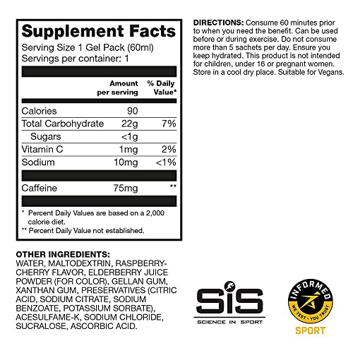 SCIENCE IN SPORT Energy Caffeine Gels, 22g Fast Acting Carbohydrates, Performance & Endurance Sport Energy Gels with 75mg of Caffeine, Berry - 2 oz - 6 Pack