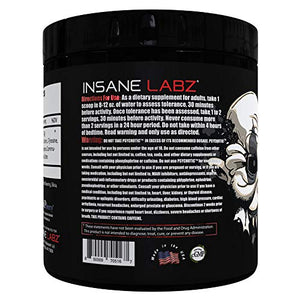 Insane Labz Psychotic Black Edition Mid Stimulant Pre Workout Powder, Energy Focus Pumps, Loaded with Creatine Beta Alanine Taurine Fueled by AMPiberry, 35 Servings Watermelon