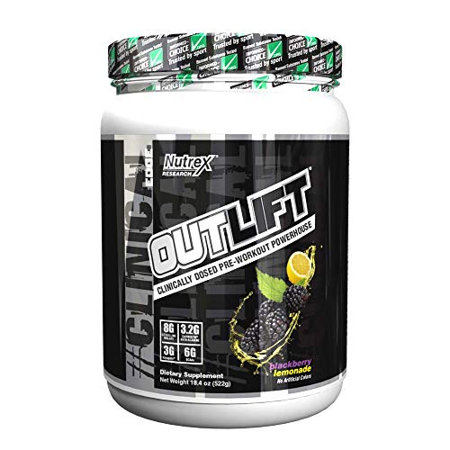 Nutrex Research Outlift | Clinically Dosed Pre-Workout Powerhouse, Citrulline, BCAA, Creatine, Beta-Alanine, Taurine, Banned Substance Free | Blackberry Lemonade | 506 Gram - 17.8 oz