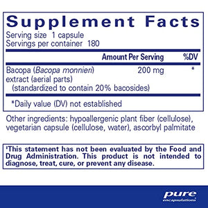 Pure Encapsulations Bacopa Monnieri | Supplement for Brain, Memory, Concentration, Mental Focus, Stress Support, and Cognitive Health* | 180 Capsules
