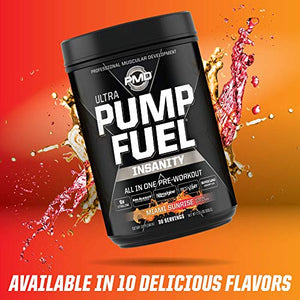 PMD Sports Ultra Pump Fuel Insanity - Pre Workout Drink Mix for Energy, Strength, Endurance, Muscle Pumps and Recovery - Complex Carbohydrates and Amino Energy - Miami Sunrise (30 Servings)