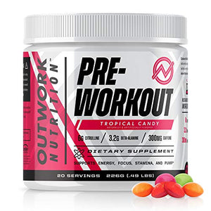 Outwork Nutrition Pre-Workout Supplement with Nootropics - Energy & Mental Focus for Better Workouts - Backed by Science (Tropical Candy, 226 Grams)