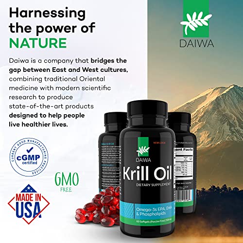 Daiwa Krill Oil 1000mg - EPA DHA Omega 3 6 9 Supplement with Astaxanthin for Joint, Brain and Heart Health - Made from Antarctic Krill Oil
