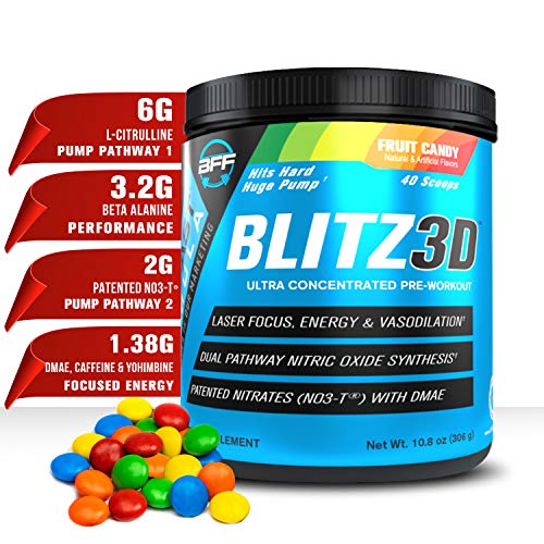 BLITZ3D Ultra Concentrated Pre Workout Powder for Men & Women, Premium, Effective, Affordable, L-Citrulline, NO3-T, Beta Alanine, DMAE, Caffeine, Yohimbine Superior Energy & Nitric Oxide Pumps + Focus