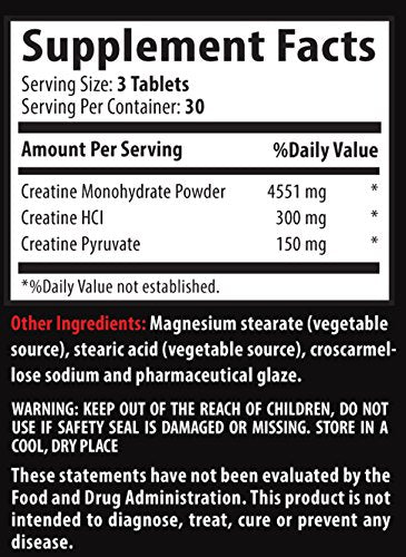 Creatine Tri-Phase 5000 - Premuim Blend of Creatine Monohydrate, Creatine HCL and Creatine Pyruvate (1 Bottle 90 Tablets)