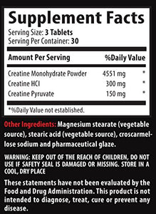 Creatine Tri-Phase 5000 - Premuim Blend of Creatine Monohydrate, Creatine HCL and Creatine Pyruvate (1 Bottle 90 Tablets)
