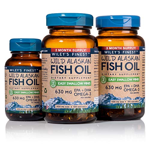 Wild Alaskan Omega-3 Fish Oil - Easy Swallow Minis 2X Double Strength 630mg EPA + DHA Natural Supplement 120 Mini Softgels