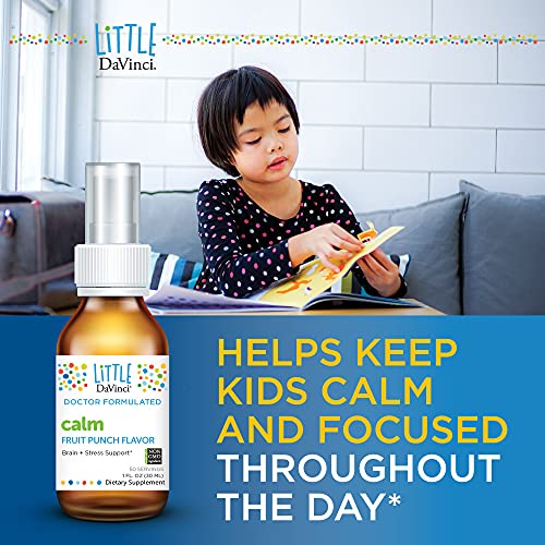 Little DaVinci Calm L-Theanine Spray for Kids, Fruit Punch, 50 Servings - Calming and Relaxing Doctor Formulated Supplement