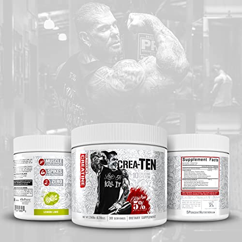 Rich Piana 5% Nutrition CreaTEN 10-in-1 Formula | Flavored Creatine Powder for Muscle Gain | Enhance Power, Strength, Endurance, & Recovery | 8.78 oz, 30 Srvngs (Lemon Lime)