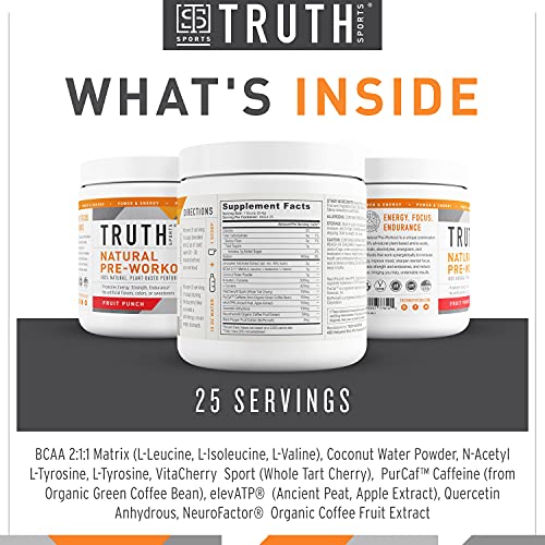 Truth Nutrition All Natural Pre Workout Powder - Clean Pre Workout for Men Keto - Pre Workout Women Plant Based Vegan Preworkout Powder - Natural Preworkout for Women and Men (Fruit Punch)