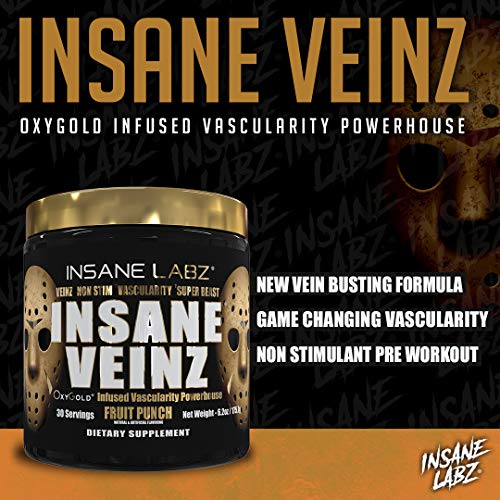 Insane Labz Psychotic Gold and Insane Veinz Gold Pre Workout Nitric Oxide Booster Stack, Increase Muscle Mass, Vascularity, Strength, Energy, Focus, Gummy Candy and Fruit Punch.