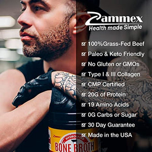 Bone Broth Protein Powder, Hydrolyzed Collagen Peptides, Unflavored, 100% Grass Fed, Non-GMO, Gluten Free, Paleo & Keto Friendly, 20G Protein, 1.32lbs, by Zammex